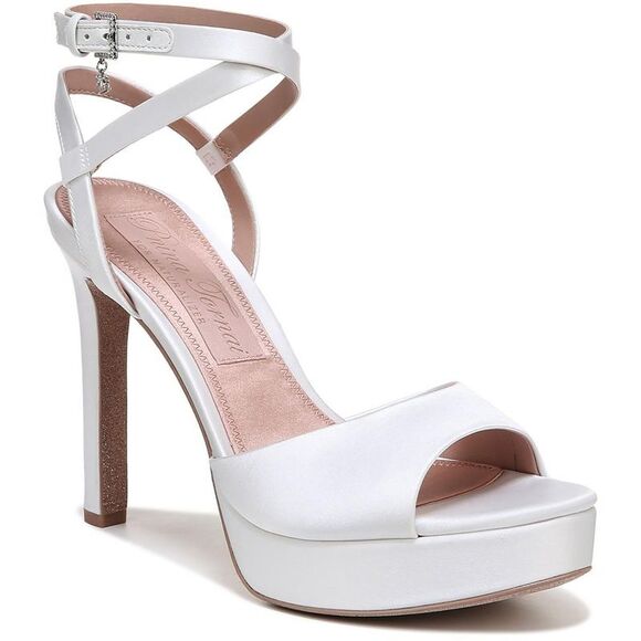 Pnina Tornai Shoes - Pnina Tornai Womens Al White Satin Glitter Ankle Strap Heels Sandals New